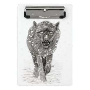 Der graue Schwarze Wolf im Schnee , der wilde Wint Mini Klemmbrett