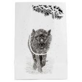 Der graue Schwarze Wolf im Schnee , der wilde Wint Mittlere Geschenktüte (Rückseite)