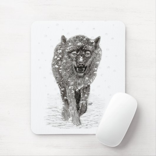 Der graue Schwarze Wolf im Schnee , der wilde Wint Mousepad (Mit Mouse)