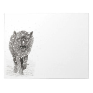 Der graue Schwarze Wolf im Schnee , der wilde Wint Notizblock