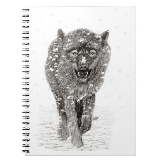 Der graue Schwarze Wolf im Schnee , der wilde Wint Notizblock (Vorderseite)