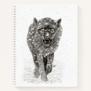 Der graue Schwarze Wolf im Schnee , der wilde Wint Notizblock