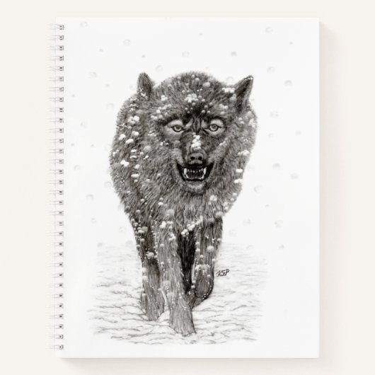 Der graue Schwarze Wolf im Schnee , der wilde Wint Notizblock (Vorderseite)