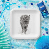 Der graue Schwarze Wolf im Schnee , der wilde Wint Pappteller (Party)