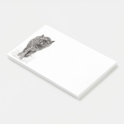 Der graue Schwarze Wolf im Schnee , der wilde Wint Post-it Klebezettel (angewinkelt)