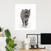 Der graue Schwarze Wolf im Schnee , der wilde Wint Poster (Heimbüro)