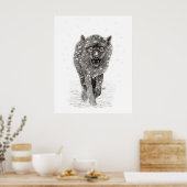 Der graue Schwarze Wolf im Schnee , der wilde Wint Poster (Küche)