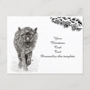 Der graue Schwarze Wolf im Schnee , der wilde Wint Postkarte