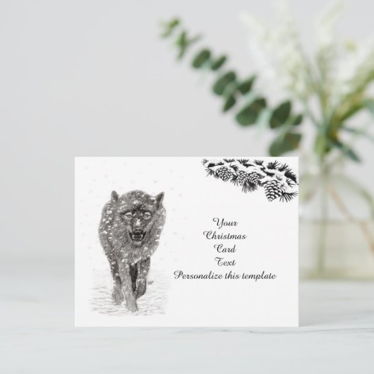 Der graue Schwarze Wolf im Schnee , der wilde Wint Postkarte (Stehend Vorderseite)