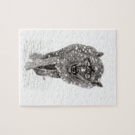 Der graue Schwarze Wolf im Schnee , der wilde Wint Puzzle (Horizontal)