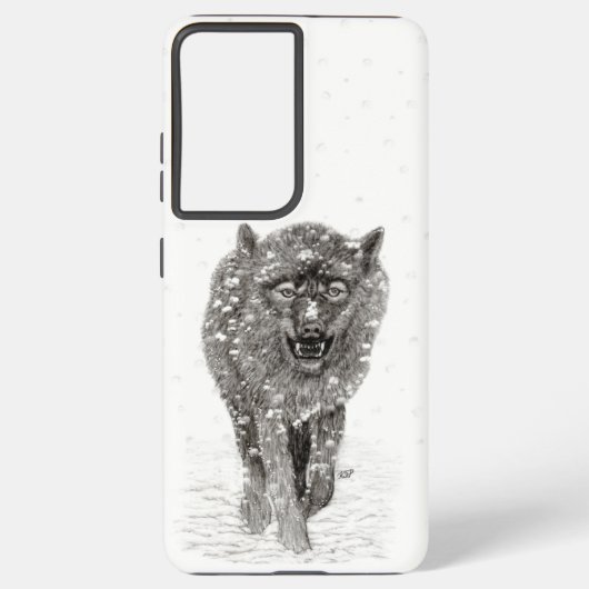 Der graue Schwarze Wolf im Schnee , der wilde Wint Samsung Galaxy Hülle (Rückseite)