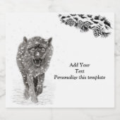 Der graue Schwarze Wolf im Schnee , der wilde Wint Schaumweinetikett (Einzelnes Label)