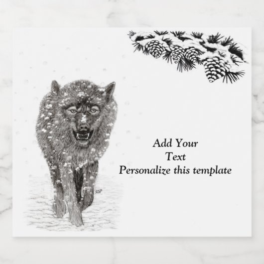Der graue Schwarze Wolf im Schnee , der wilde Wint Schaumweinetikett (Einzelnes Label)