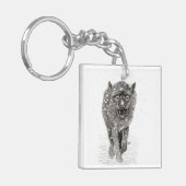 Der graue Schwarze Wolf im Schnee , der wilde Wint Schlüsselanhänger (Vorderseite links)