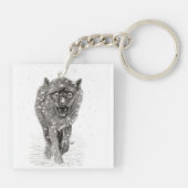 Der graue Schwarze Wolf im Schnee , der wilde Wint Schlüsselanhänger (Rückseite)