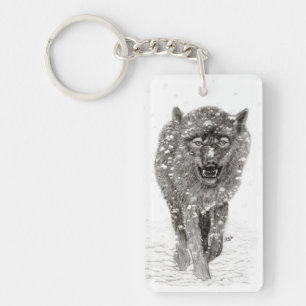 Der graue Schwarze Wolf im Schnee , der wilde Wint Schlüsselanhänger