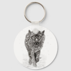 Der graue Schwarze Wolf im Schnee , der wilde Wint Schlüsselanhänger