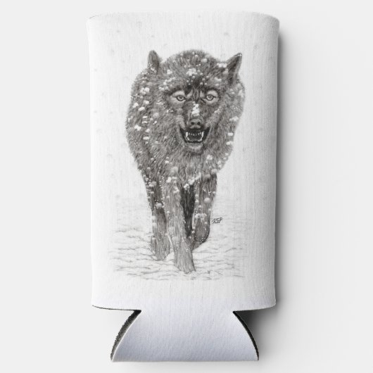 Der graue Schwarze Wolf im Schnee , der wilde Wint Selters Dosenkühler (Vorderseite)