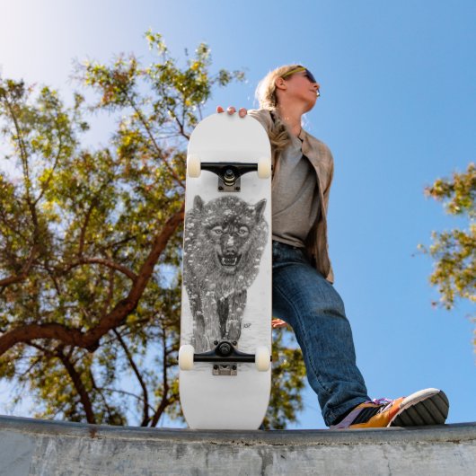 Der graue Schwarze Wolf im Schnee , der wilde Wint Skateboard (Außenbereich 1)