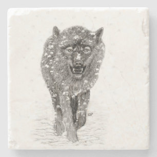 Der graue Schwarze Wolf im Schnee , der wilde Wint Steinuntersetzer