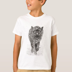 Der graue Schwarze Wolf im Schnee , der wilde Wint T-Shirt