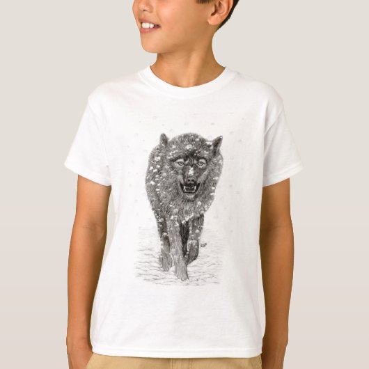 Der graue Schwarze Wolf im Schnee , der wilde Wint T-Shirt (Vorderseite)