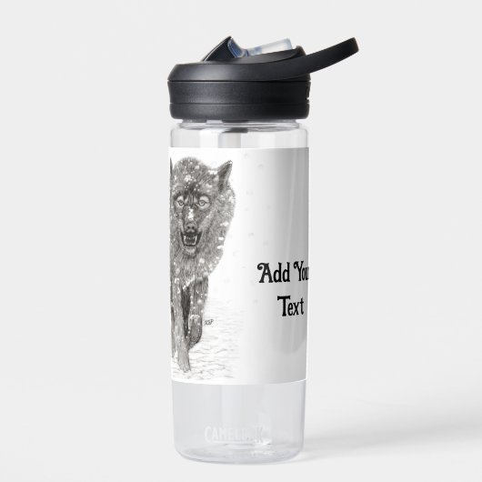 Der graue Schwarze Wolf im Schnee , der wilde Wint Trinkflasche (Links)