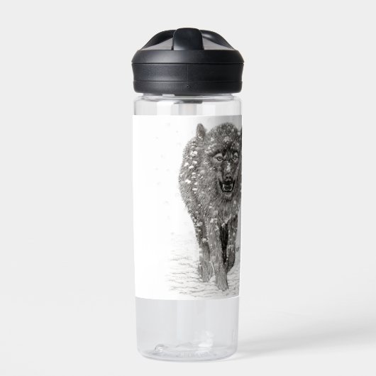 Der graue Schwarze Wolf im Schnee , der wilde Wint Trinkflasche (Vorderseite)