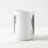 Der graue Schwarze Wolf im Schnee , der wilde Wint Verwandlungstasse (Zentrum)