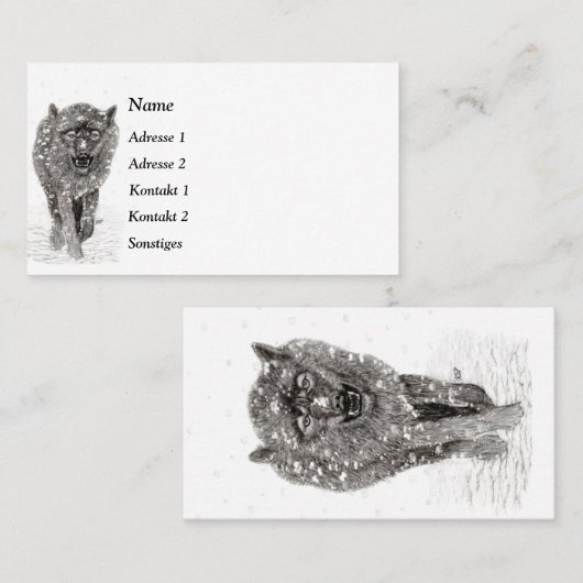 Der graue Schwarze Wolf im Schnee , der wilde Wint Visitenkarte (Vorne/Hinten)