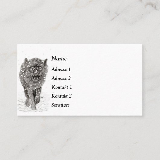 Der graue Schwarze Wolf im Schnee , der wilde Wint Visitenkarte (Vorderseite)