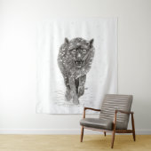 Der graue Schwarze Wolf im Schnee , der wilde Wint Wandteppich (Beispiel)