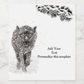 Der graue Schwarze Wolf im Schnee , der wilde Wint Weinetikett (Einzelnes Label)