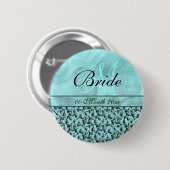 der grauen Blumendamast Hochzeits-Braut des Aqua Button (Vorne & Hinten)