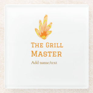 Der Grillmeister fügt Namen Text Kochen besten gel Glasuntersetzer