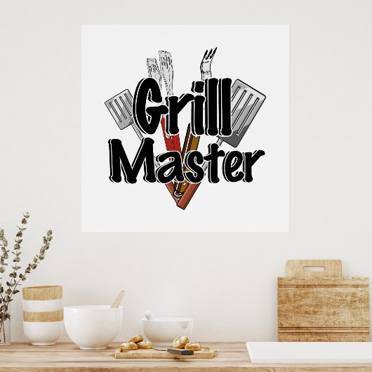 Der Grillmeister mit GRILLEN-Tools Poster (Küche)