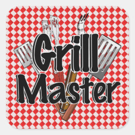 Der Grillmeister mit GRILLEN-Tools Quadratischer Aufkleber