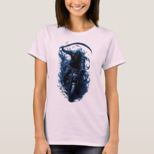 Der grimmige Sensenmann-Biker auf einem Motorrad-T T-Shirt