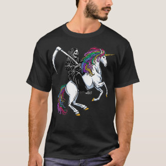 Der grimmige Sensenmann reitet ein Einhorn T-Shirt