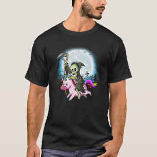 Der grimmige Sensenmann Skull Riding Unicorn Death T-Shirt