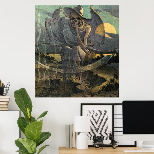 Der grimmige Sensenmann wartet mit Scythe Poster (Heimbüro)