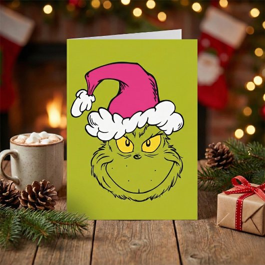 Der Grinch mit rosa Santa-Mütze Karte
