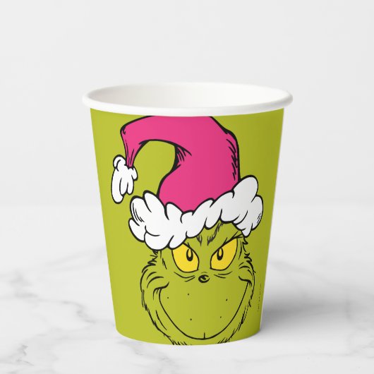 Der Grinch mit rosa Santa-Mütze Pappbecher (Rückseite)