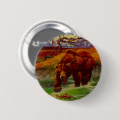 Der Grizzlybär, der wild lebende Tiere fischt, Button (Vorne & Hinten)