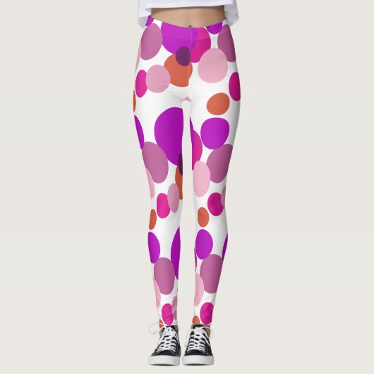 Der große 70er-Polka hat lila Punkte Leggings (Vorderseite)