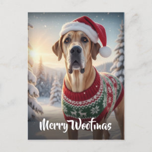 Der große Däne Hund Frohe Woofmas Feiertagspostkarte
