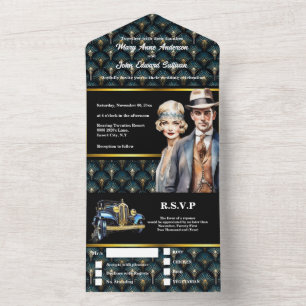 Der große Gatsby Art Deco 1920er Braut Bräutigam H All In One Einladung