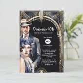Der Große Gatsby Gold schwarze Flapper Mann in den Einladung (Stehend Vorderseite)