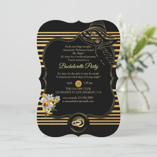 Der große Gatsby-Junggeselinnen-Abschied Einladung (Stehend Vorderseite)