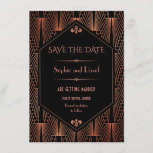 Der große Gatsby Kupfer Art Deco Hochzeit Vormerku Einladung